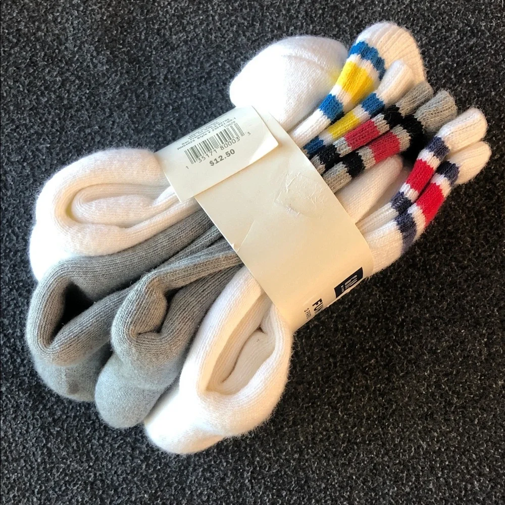 GAP Kids Varsity Athletic Crew White Gray Socks 3-Pair Set Size L (Shoe Sz 3-4)